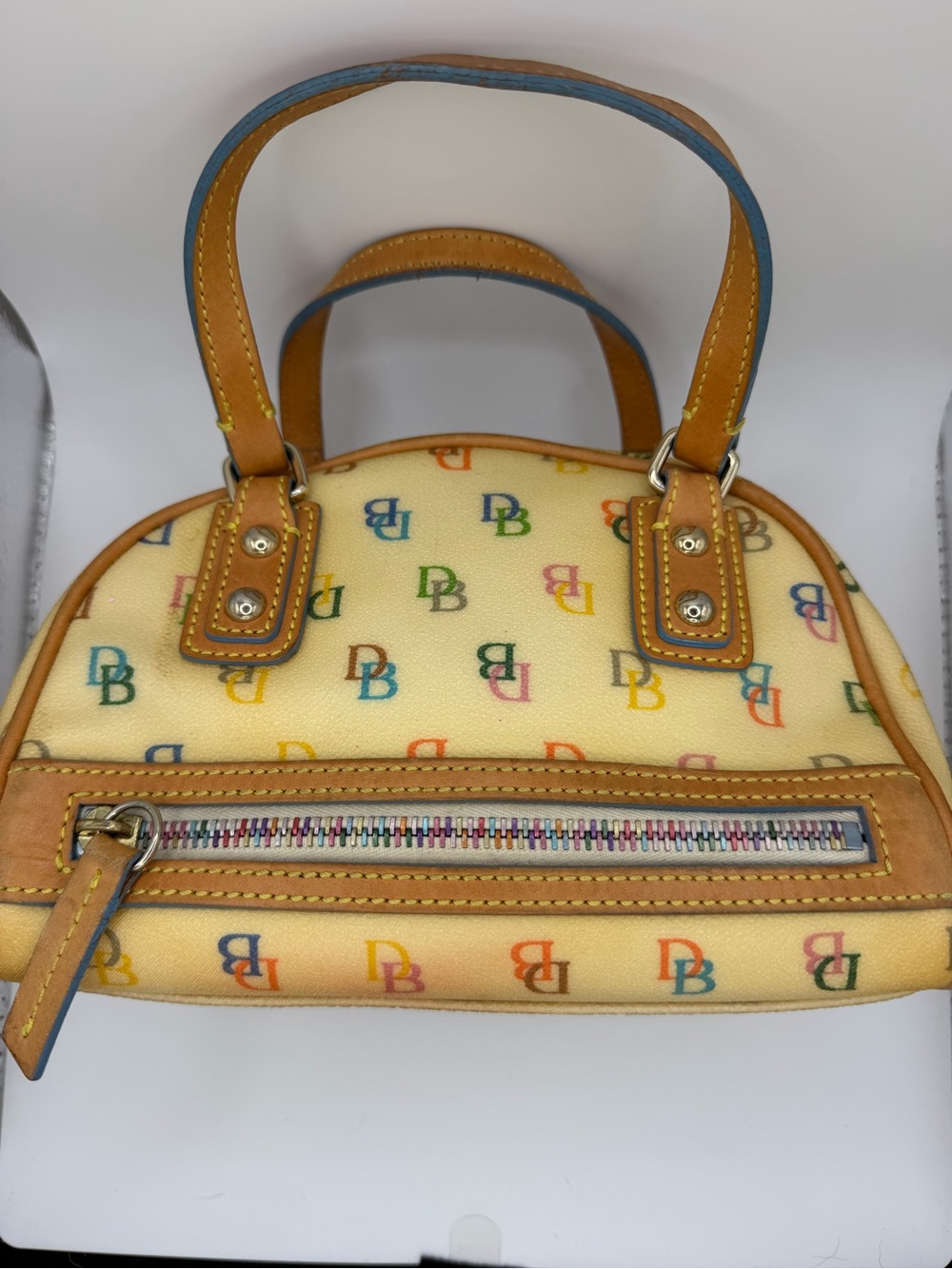 Dooney & Bourke Vintage “It” Y2K Multicolor DB Logo Satchel Top Handle - Picture 8 of 11